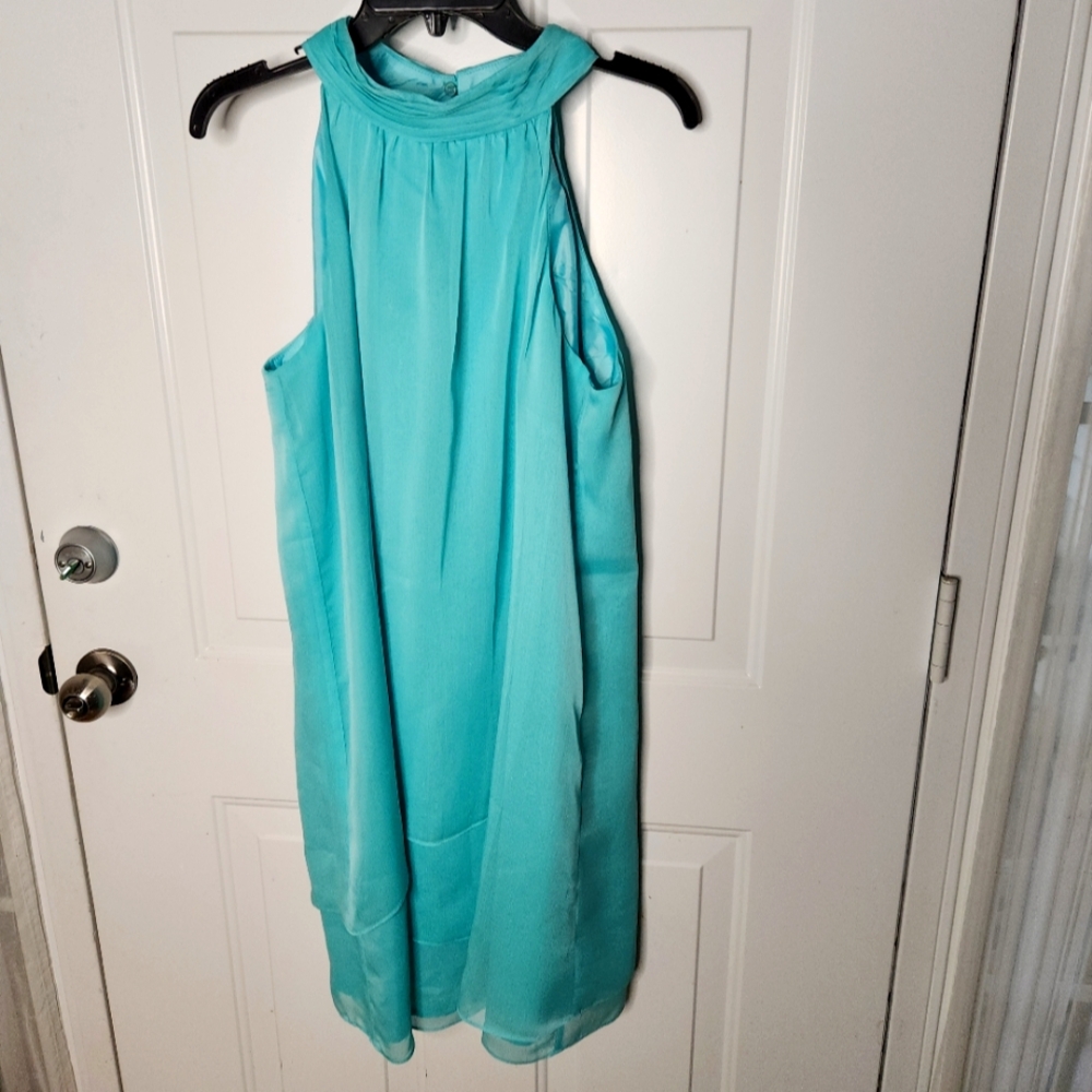 London Times Aqua Turquoise Crepe Sleeveless Dress Plus Size 18